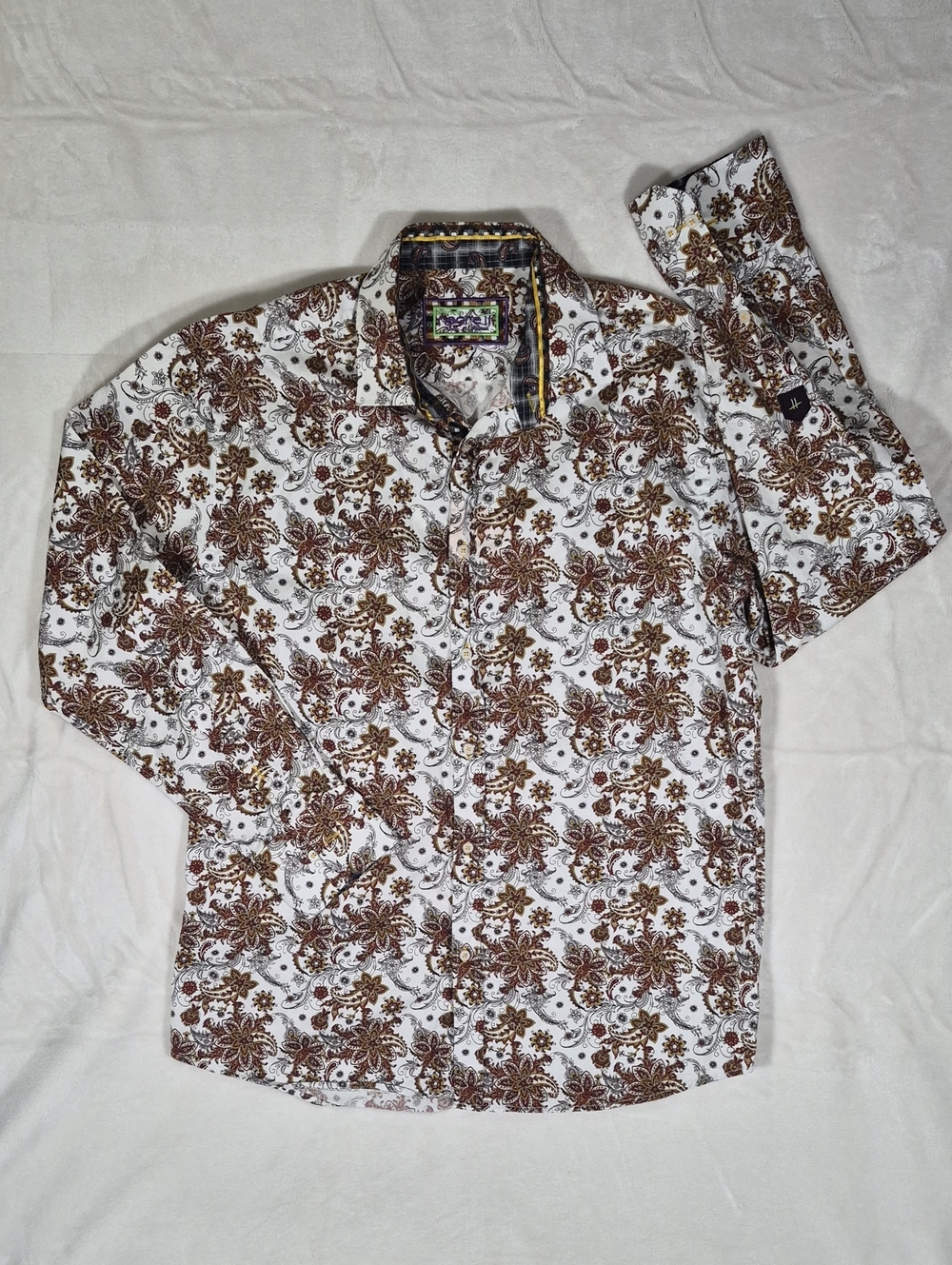 Desigual White Shirt with Brown Floral Paisley Print